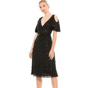 Mac Duggal NWT Embellished Cold Shoulder Black Cocktail Dress 4988, size 12